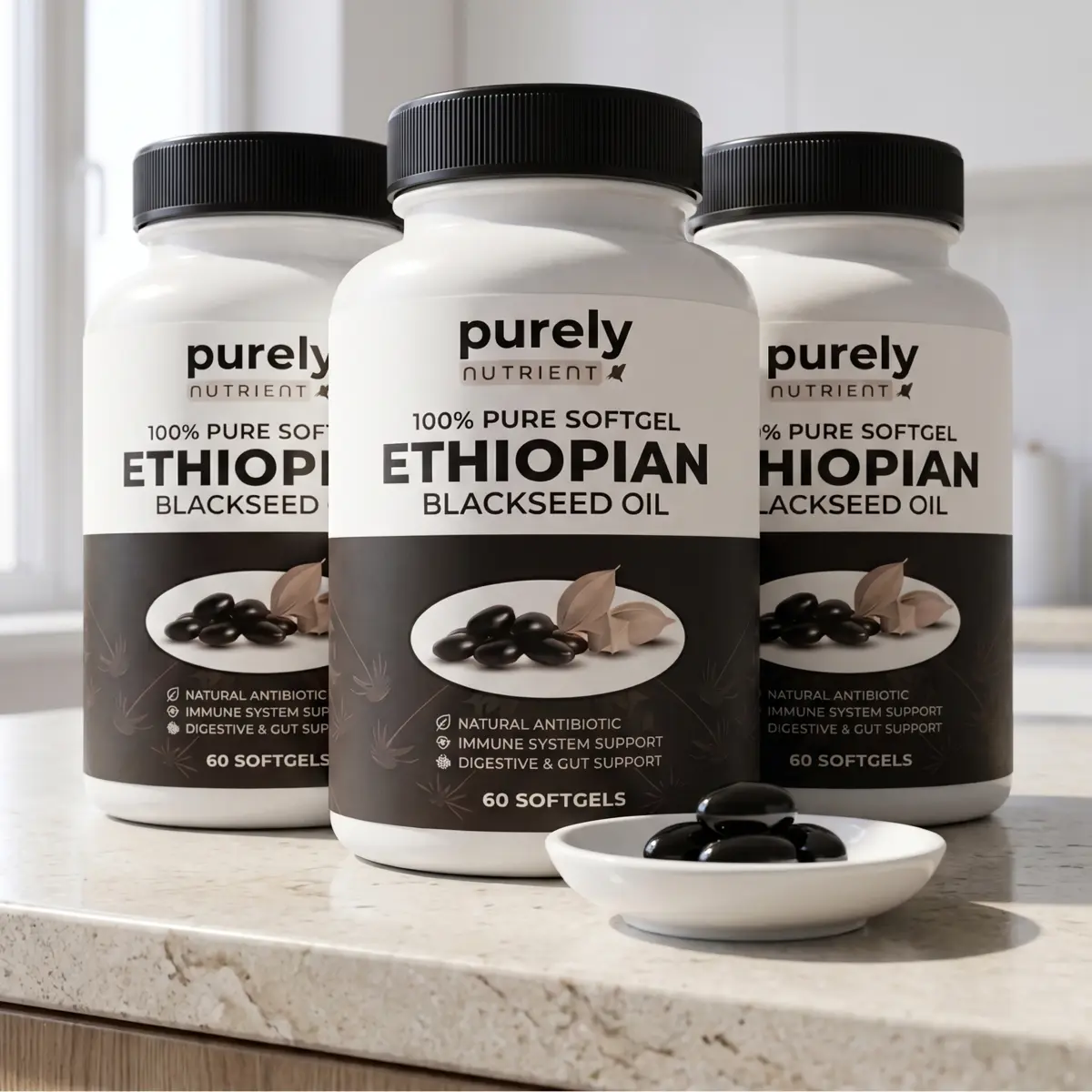Purely Nutrient Ethiopian Black Seed Oil bottles in a bundle